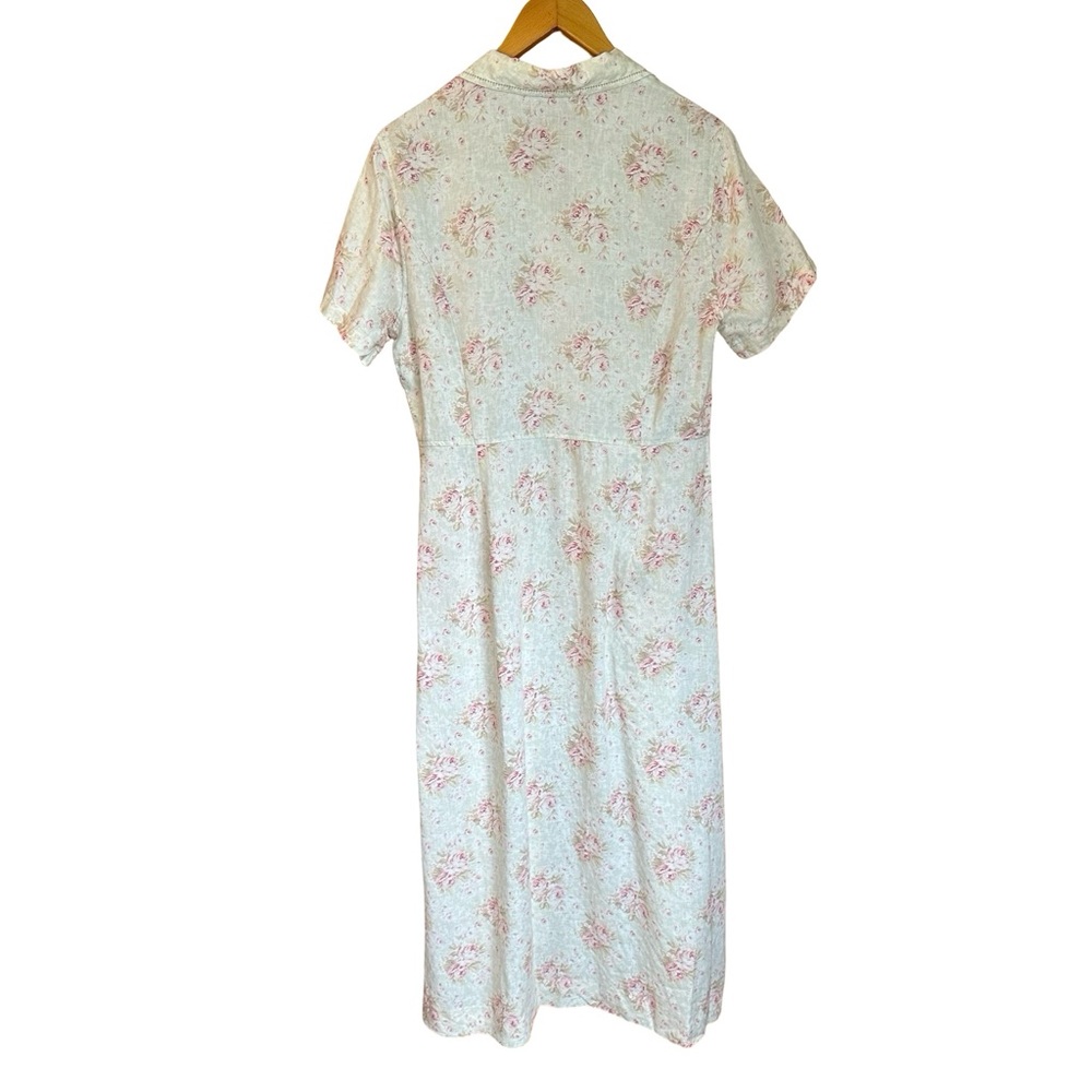 Vtg Eddie Bauer Linen Floral Button Down Maxi Dress Cottage Prairie Sz 14 - Picture 2 of 11